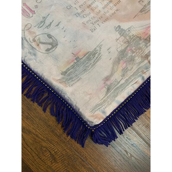 Vintage WW2 U.S. Navy Sweetheart Souvenir Satin Fringe Pillowcase - Blue Sister - Picture 3 of 11